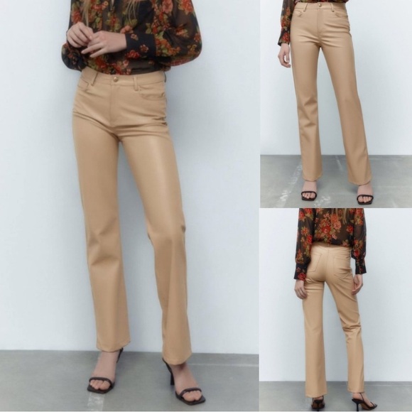 NWOT ZARA FAUX LEATHER HIGH RISE STRAIGHT PANTS SIZE 4 - Picture 1 of 5